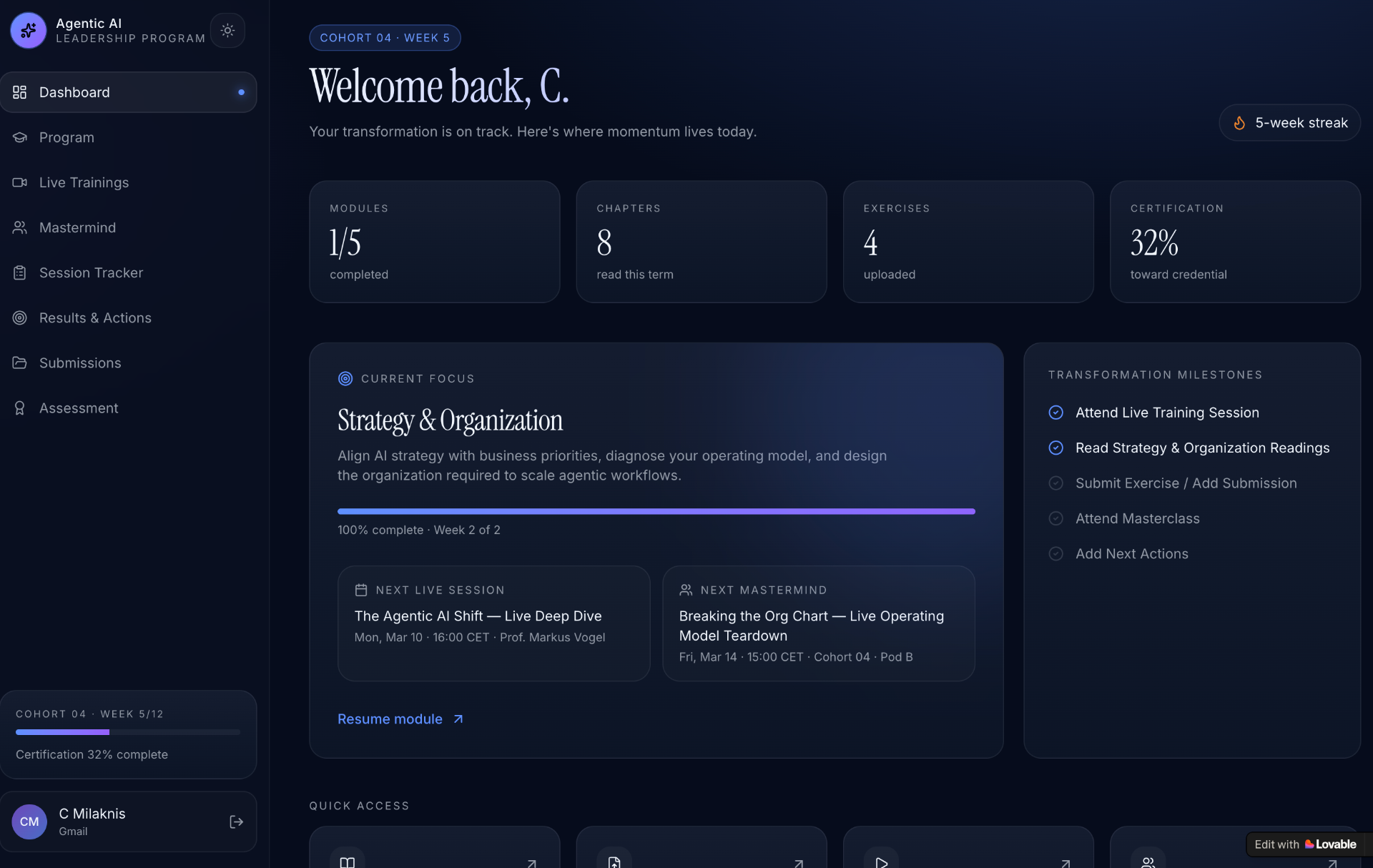 Agentic AI Program Platform dashboard